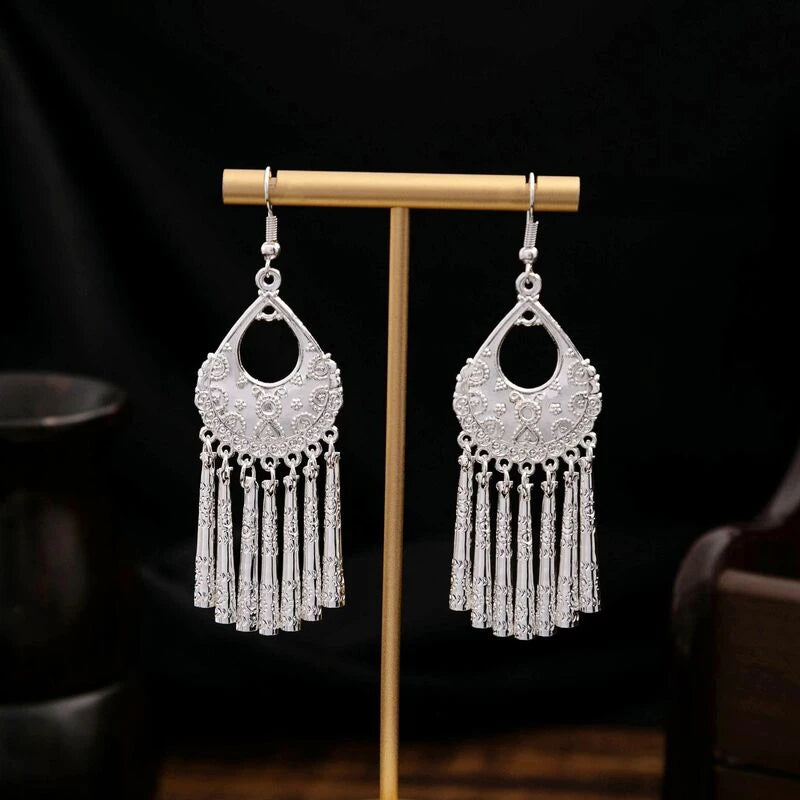 Silver Oxidized Chandelier Tassel Earrings