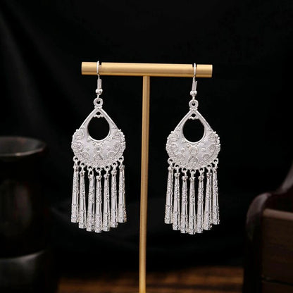 Silver Oxidized Chandelier Tassel Earrings