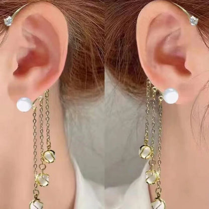 White Cat's Eye Stone Tassel Earrings | Rongini