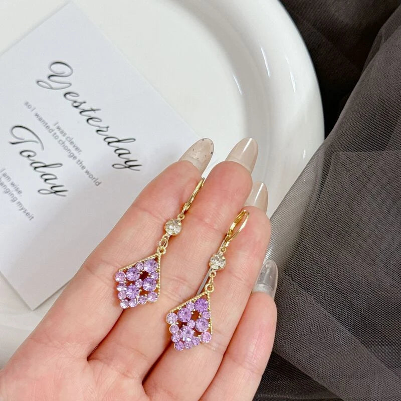 Gold Purple Diamond Tassel Earrings