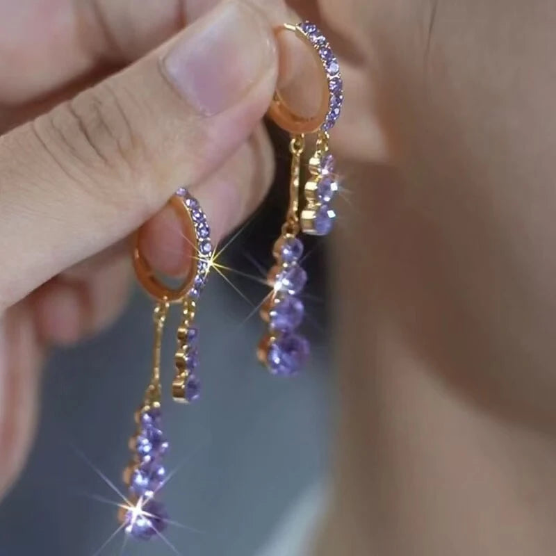 Purple Crystal Gold-Tone Dangle Earrings