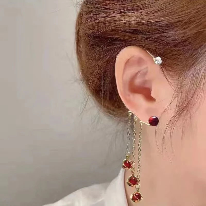 White Cat's Eye Stone Tassel Earrings | Rongini