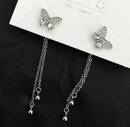 Silver Butterfly Tassel Earrings for Women