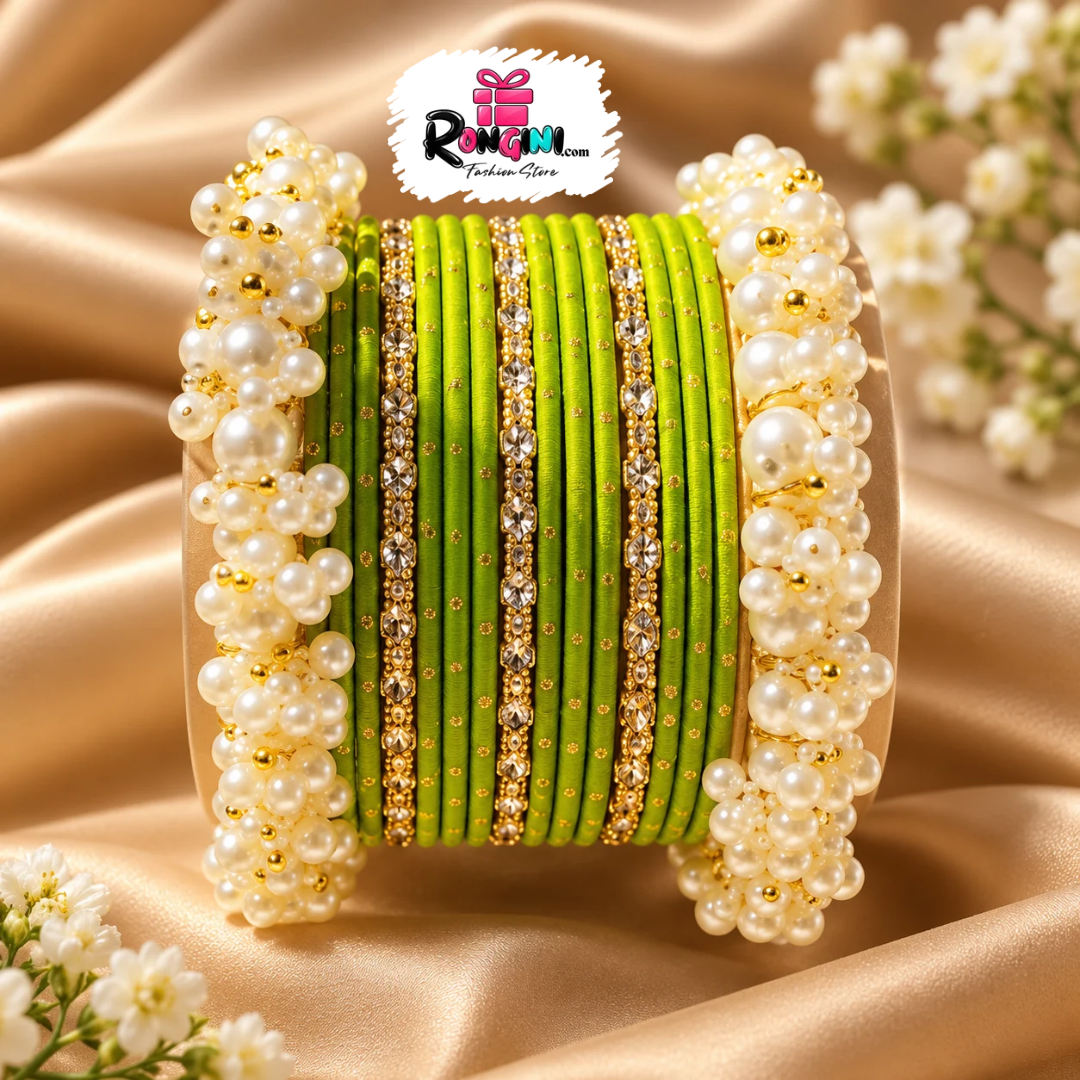 Maroon Velvet Bangles with Pearl Cluster Accents