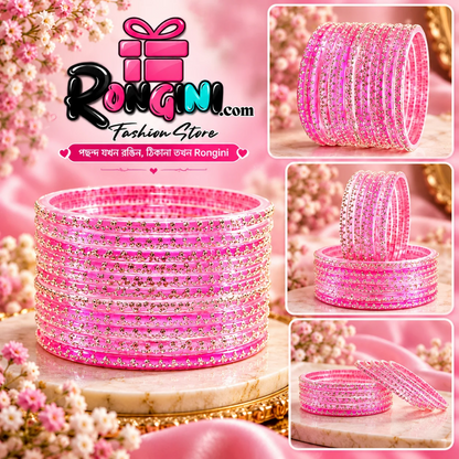 Pink Stone Studded Bangles with Glossy Finish