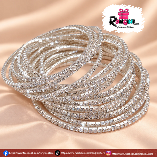 Crystal Stone Silver Tone Bangles Set for Women