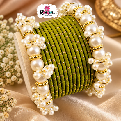 Maroon Velvet Bangles with Pearl Cluster Accents