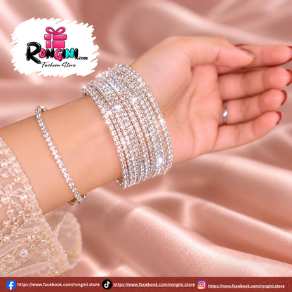 Crystal Stone Silver Tone Bangles Set for Women