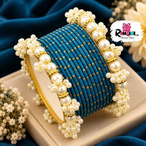 Gold Tone Twisted Wire Bangles with Hanging Beads - Hover
