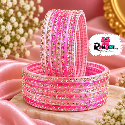Pink Stone Studded Bangles with Glossy Finish