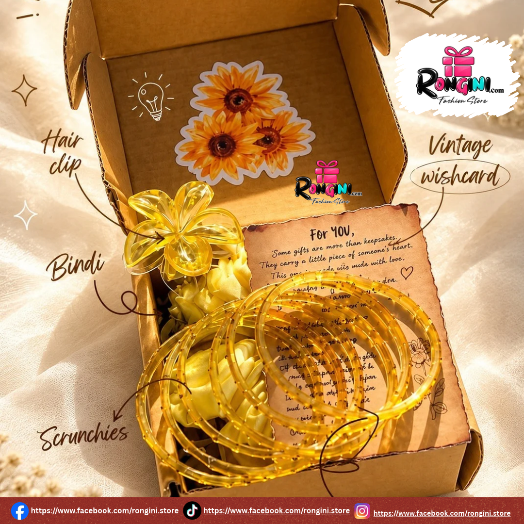 Yellow Transparent Bangles and Hair Accessories Gift Set