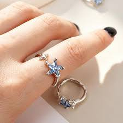 Silver Blue Star Crystal Ring